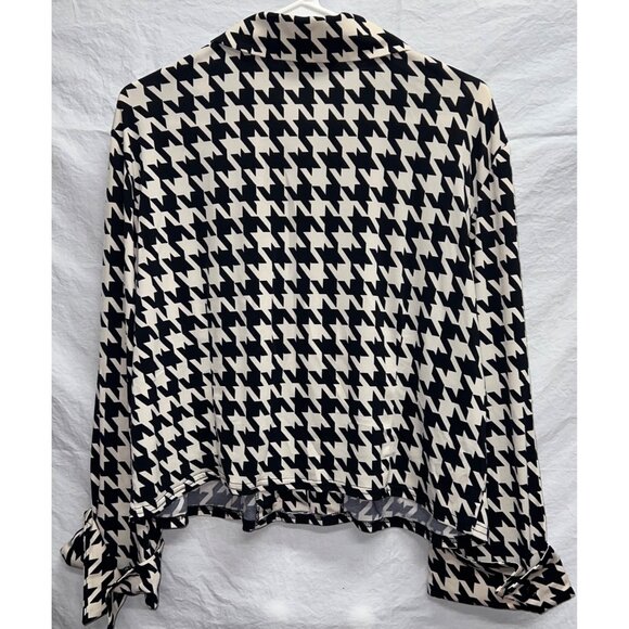 Studio I Womens Houndstooth Cropped Blouse 20W Black & Beige 3/4 Cuffed Sleeve - Picture 2 of 3